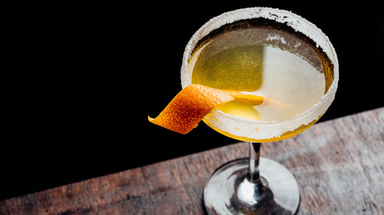 Sidecar cocktail with orange peel