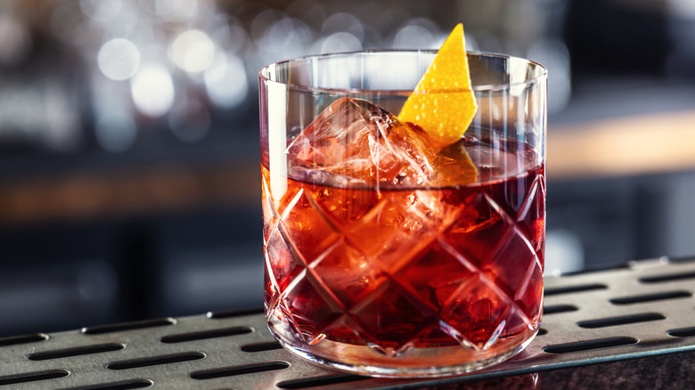 Negroni garnished with orange peel