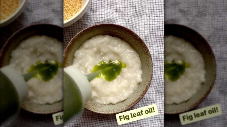 Fig leaf oil with coconut rice pudding