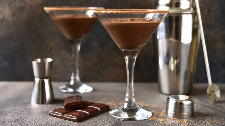 two glasses of dark chocolate cocktails