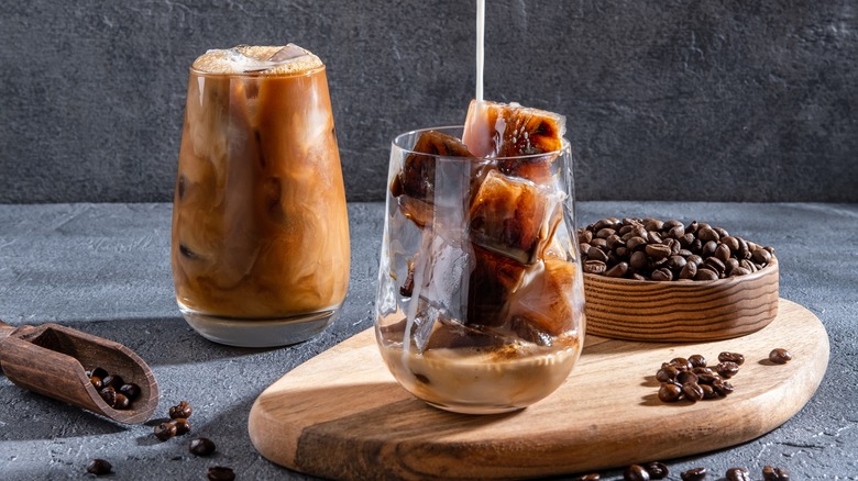 iced coffee and ice cubes 