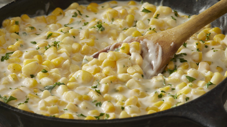 Creamed corn in a pan