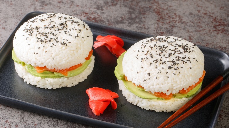 two sushi rice burgers