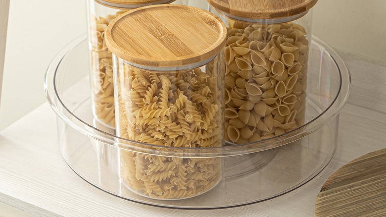 lazy susan with pantry jars