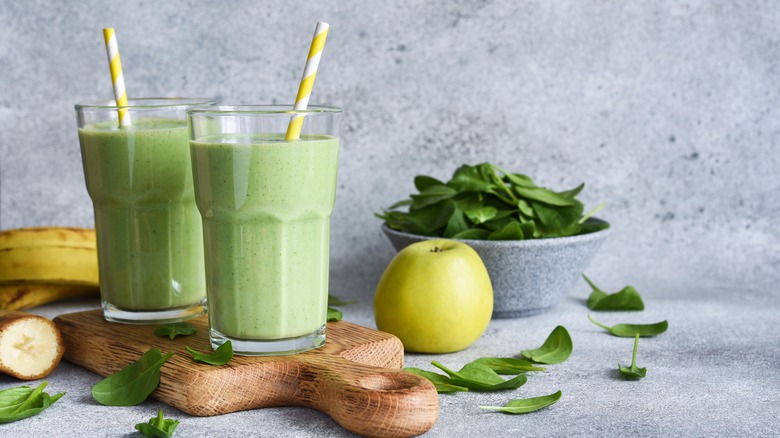 blended smoothies displayed on table