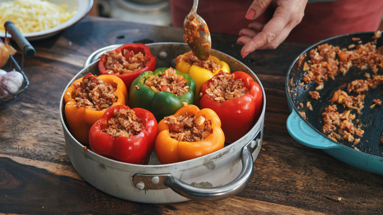 Stuffed peppers in baking tin