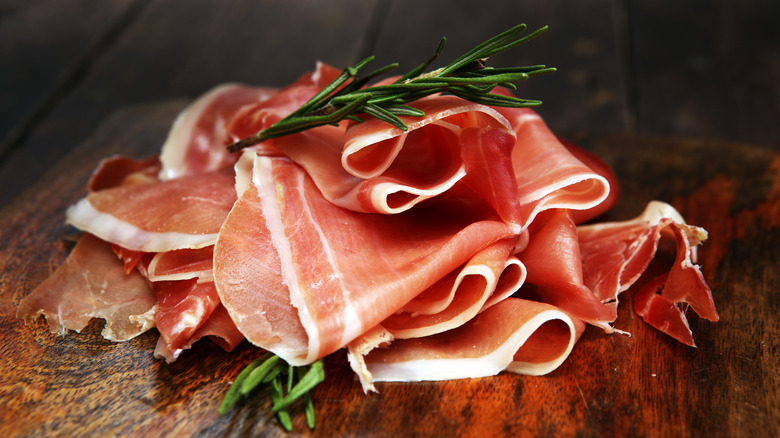 a nice little pile of prosciutto with rosemary