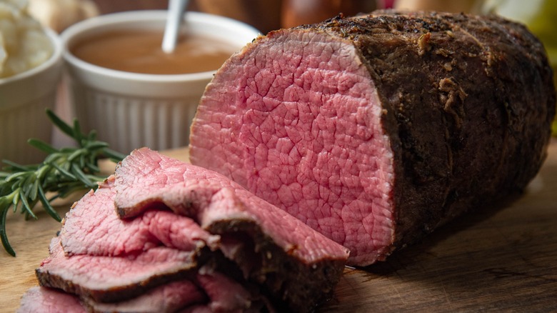 Slices of top round roast beef