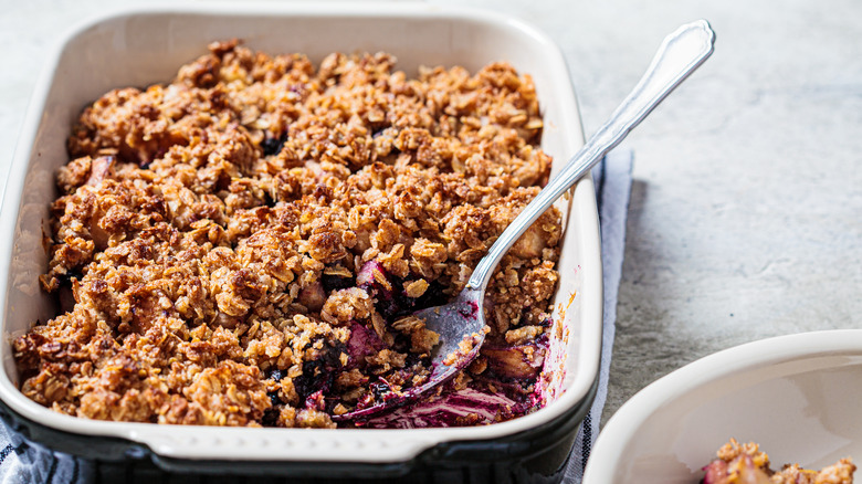 Blackberry oat crumble and spoon