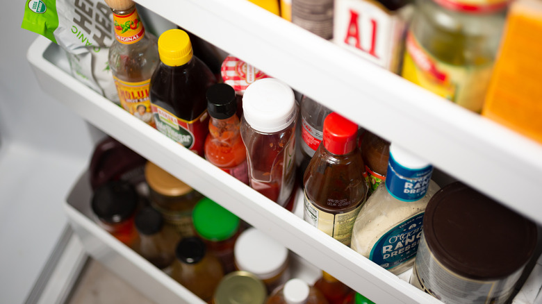 Condiments on fridge door