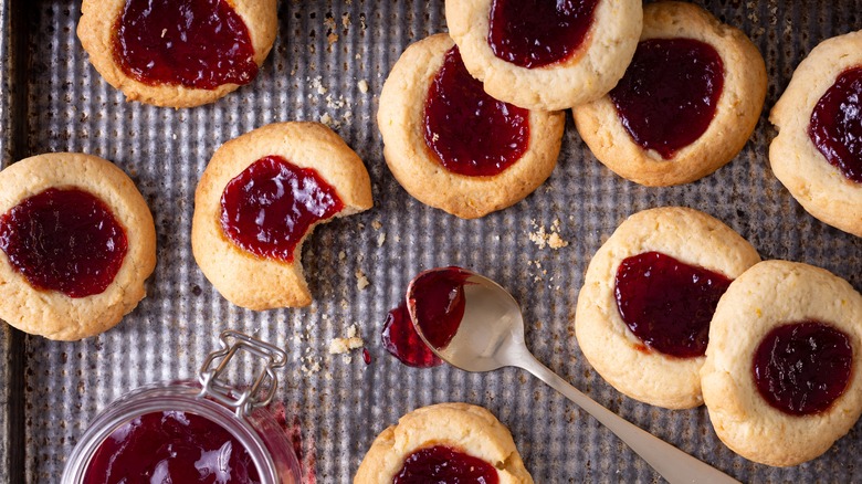 Thumbprint cookies with strawberry jam