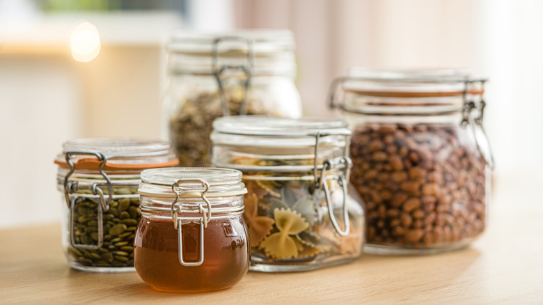 Food stored in glass jars