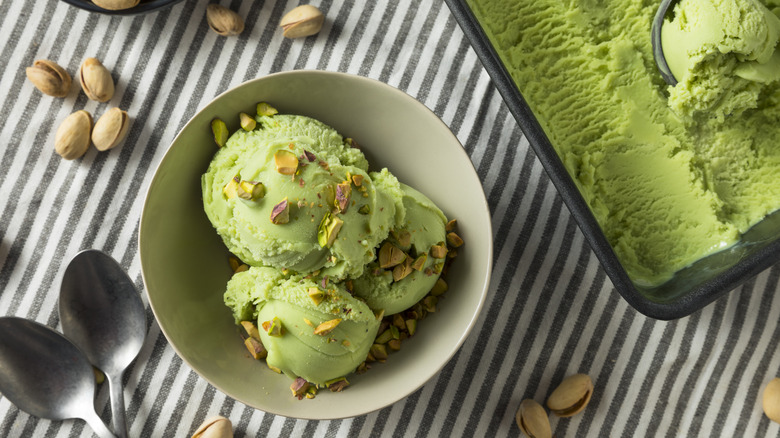 pistachio ice cream in bowl