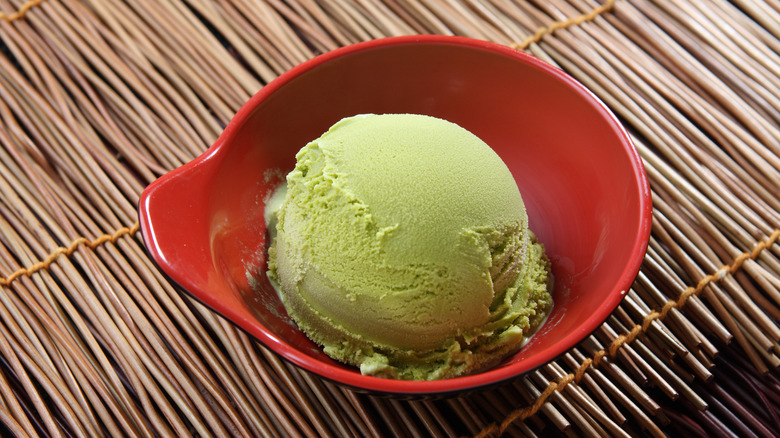 green tea ice cream in bowl