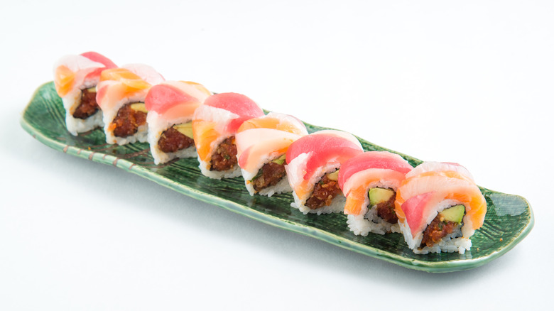 Rainbow roll on plate