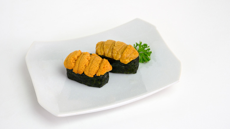 uni rolls on white plate