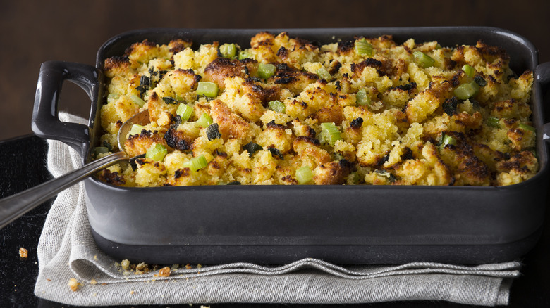 stuffing in a dish