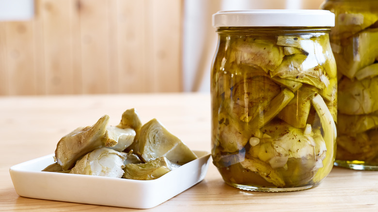 Marinated artichokes in a jar