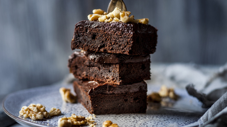 pile of brownies on plate