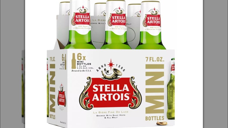 A six pack of Stella Artois pony bottles