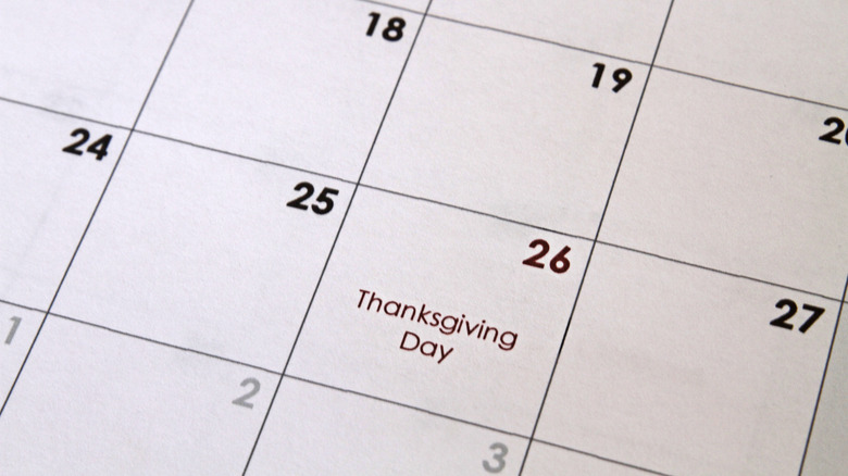 calendar with thanksgiving day