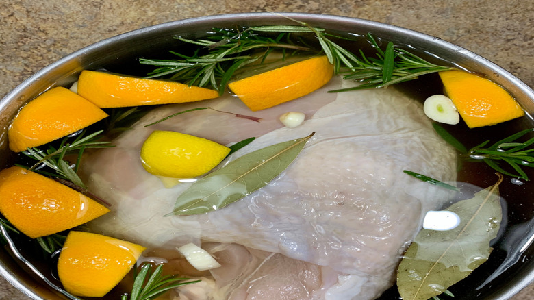 poultry in brine pot