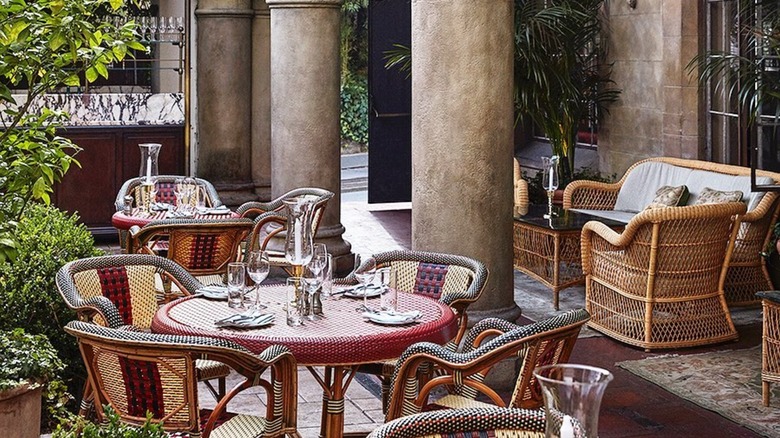 Chateau Marmont restaurant patio tables and chairs