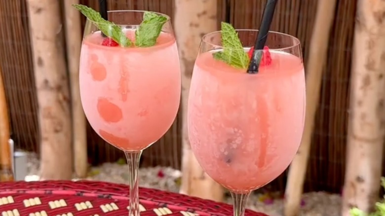 pink cocktails in frosty glasses at Chateau Marmont