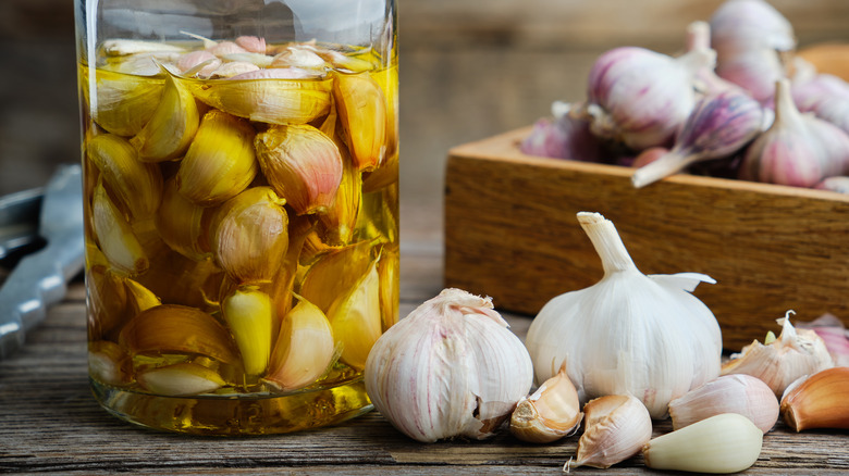 Garlic infused olive oil jar