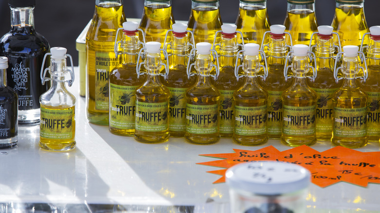 Truffle oil bottles lined up