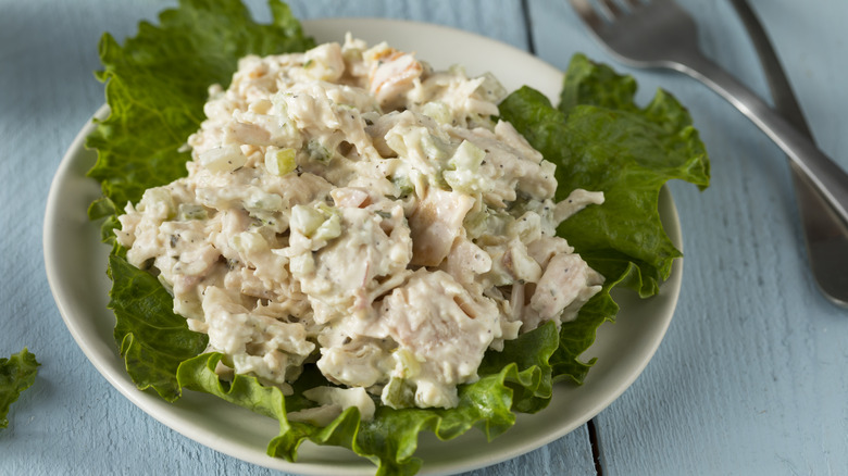 Chicken salad on lettuce leaves