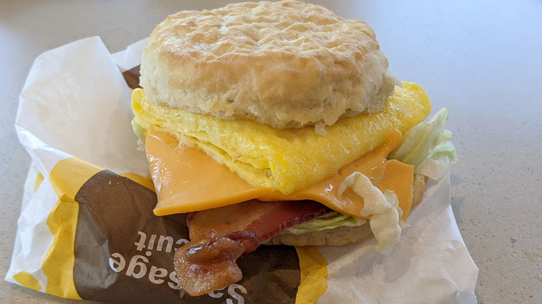 McDonald's Bacon Deluxe Egg Biscuit on wrapper