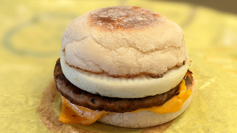 McDonald's Sausage, Egg & Cheese McMuffin on wrapper