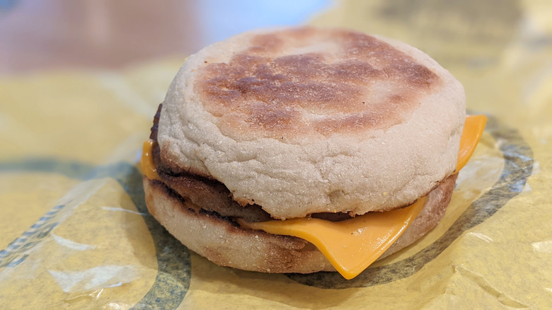 McDonald's sausage cheese biscuit on wrapper