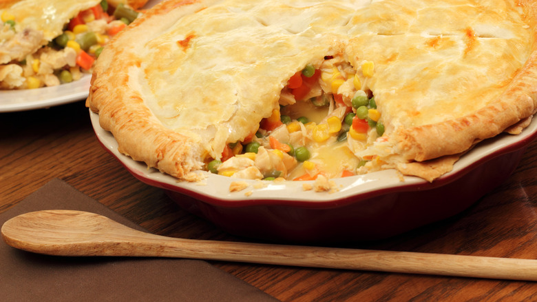 Close-up of a homemade chicken pot pie