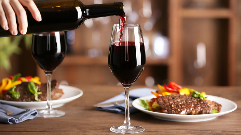 red wine poured with steak