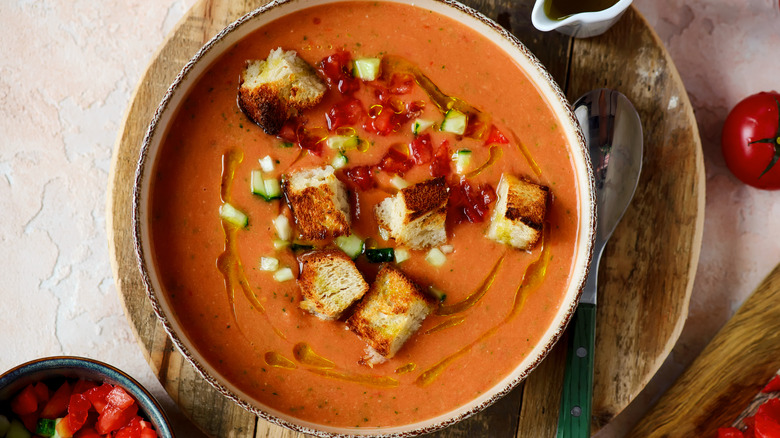 a bowl of gazpacho soup