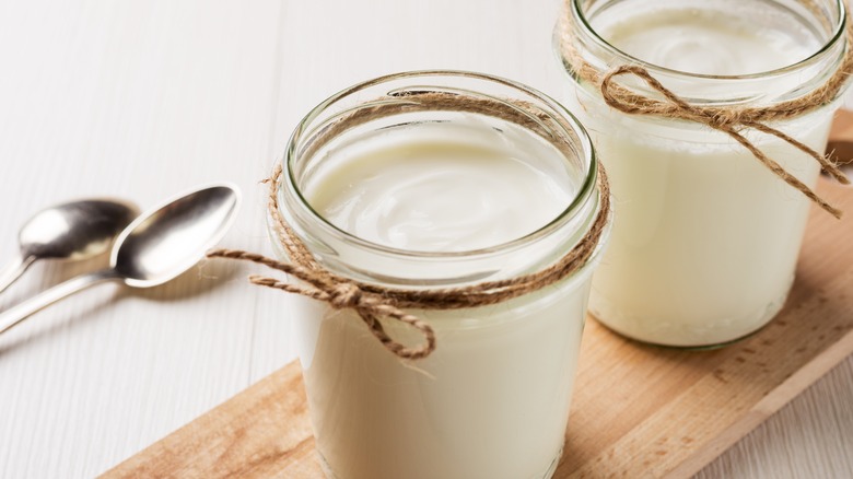 Greek yogurt in glass jars