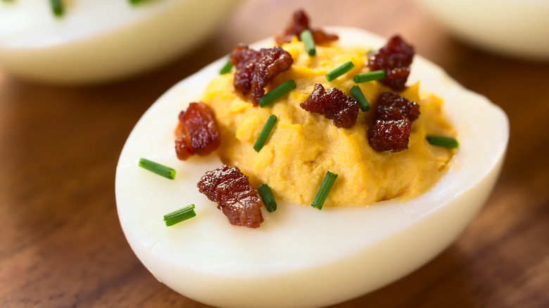 Close-up of a deviled egg