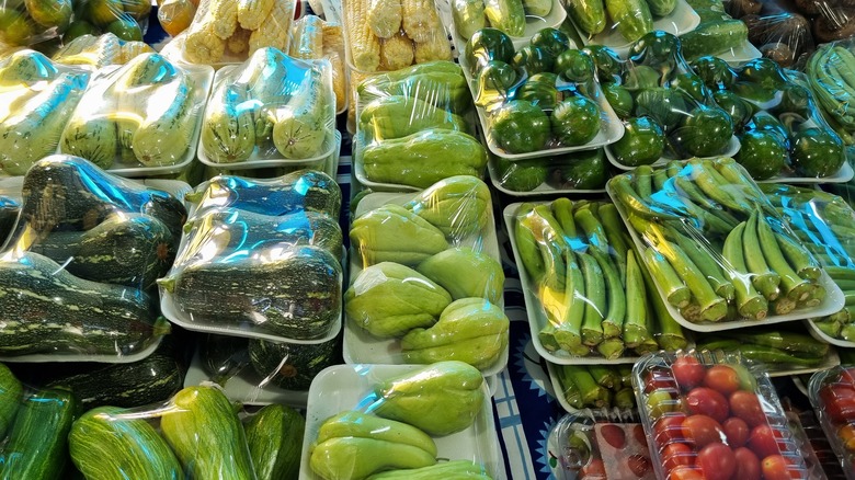 vegetables in plastic wrap