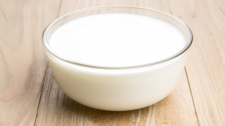 Milk in a glass bowl