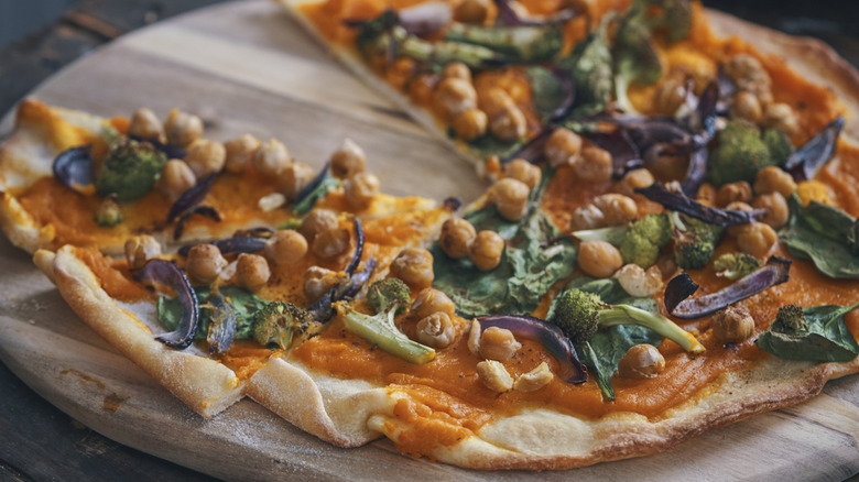 close up of chickpea pizza