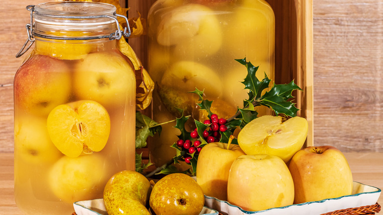 pickled apples in jars