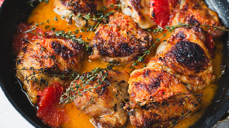 A close-up of grapefruit roasted chicken