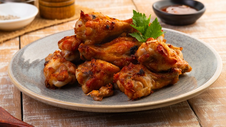 Plate of homemade fried chicken wings