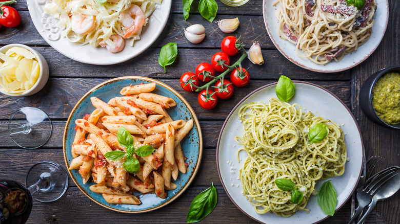 various pasta dishes