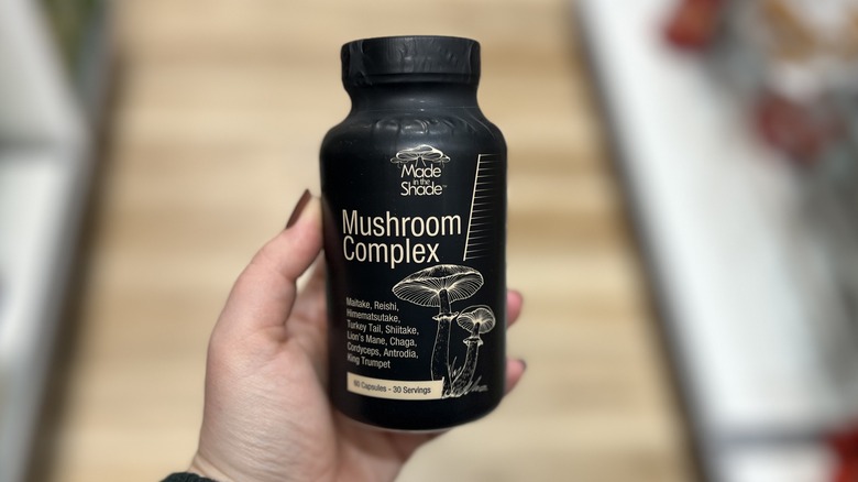 Bottle of mushroom supplements