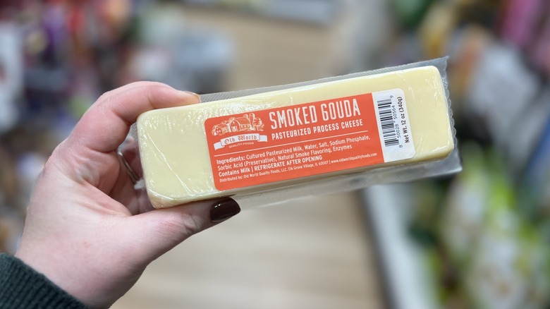 Log of smoked Gouda cheese at Marshalls 