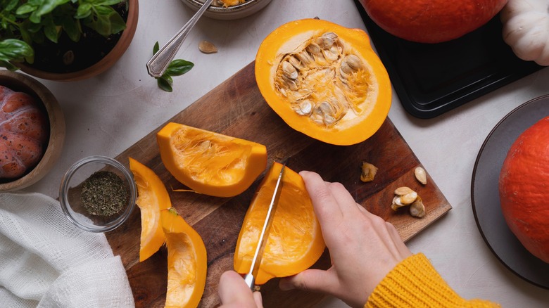 sliced pumpkin on board