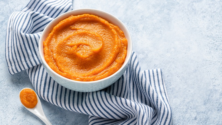 Carrot puree baby food spoon
